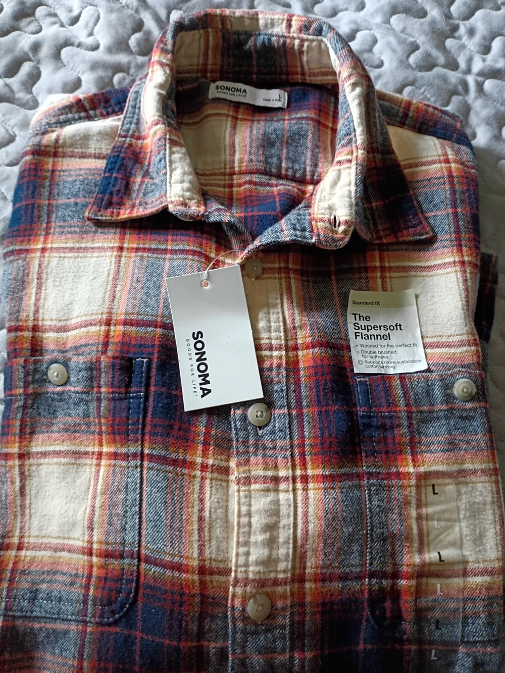 Sonoma Men's Beige Plaid Flannel Shirt - Picture 8 of 8